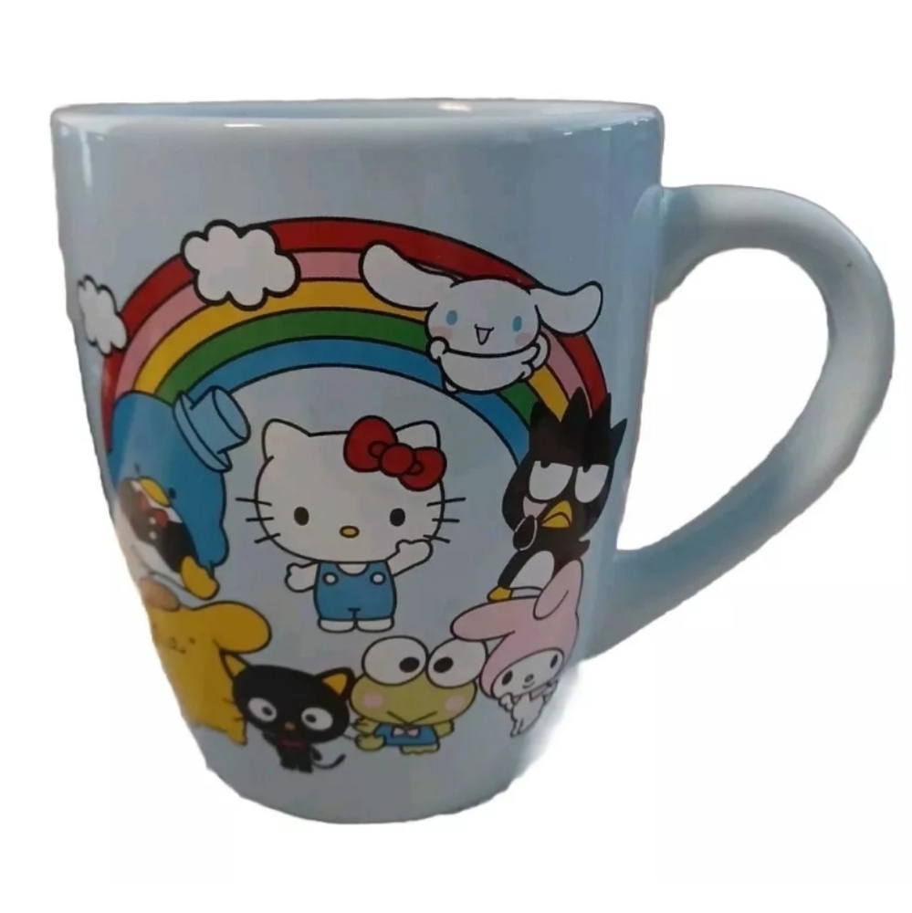 HELLO KITTY & FRIENDS Blue 25oz Ceramic Doublesided Mug Rainbow My Melody Cats